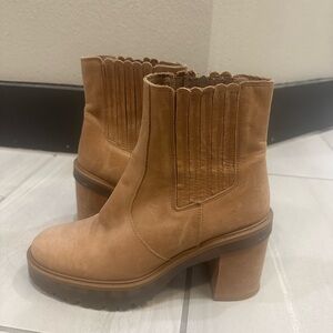 Free People Tan Suede Block Heel Ankle Boots